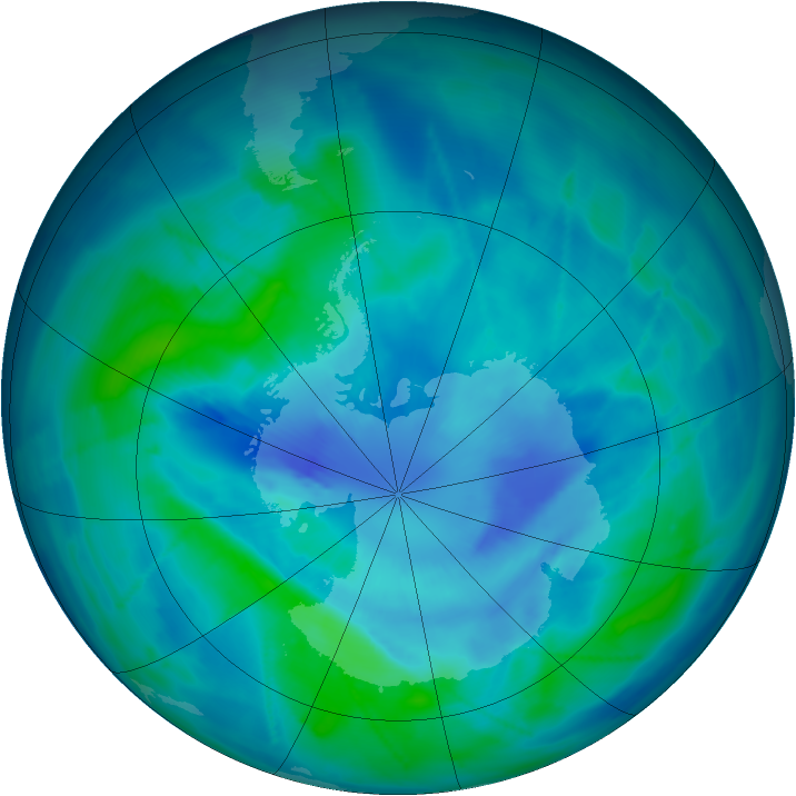 Antarctic ozone map for 22 March 2009